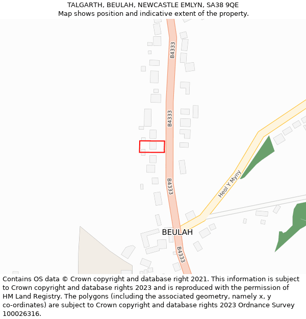 TALGARTH, BEULAH, NEWCASTLE EMLYN, SA38 9QE: Location map and indicative extent of plot