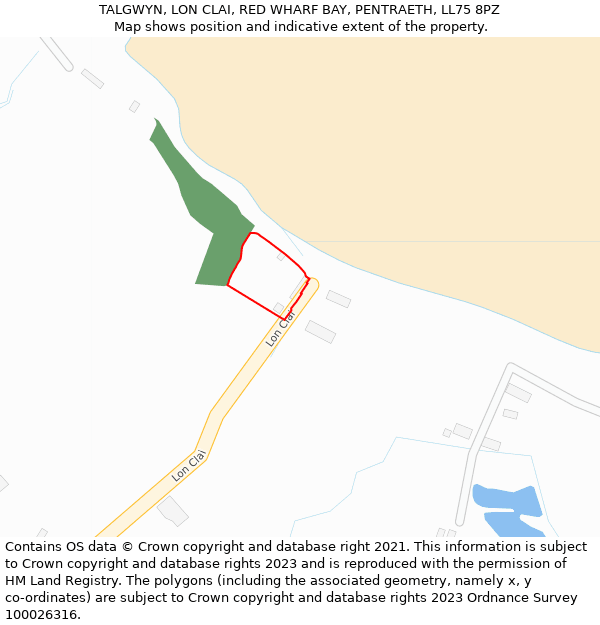 TALGWYN, LON CLAI, RED WHARF BAY, PENTRAETH, LL75 8PZ: Location map and indicative extent of plot