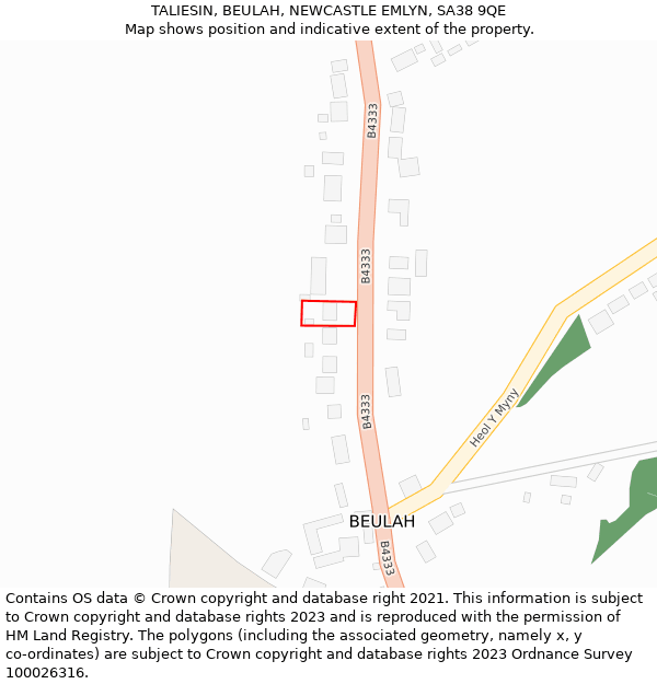 TALIESIN, BEULAH, NEWCASTLE EMLYN, SA38 9QE: Location map and indicative extent of plot