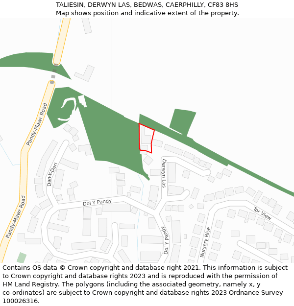 TALIESIN, DERWYN LAS, BEDWAS, CAERPHILLY, CF83 8HS: Location map and indicative extent of plot