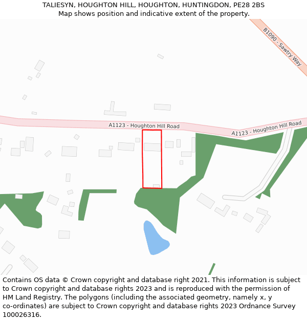 TALIESYN, HOUGHTON HILL, HOUGHTON, HUNTINGDON, PE28 2BS: Location map and indicative extent of plot