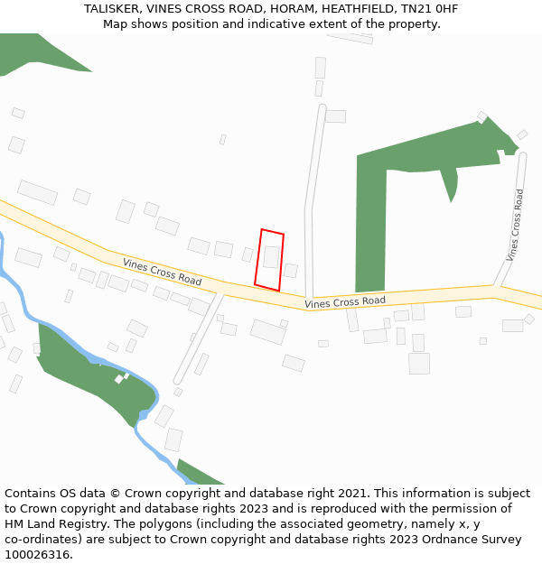 TALISKER, VINES CROSS ROAD, HORAM, HEATHFIELD, TN21 0HF: Location map and indicative extent of plot