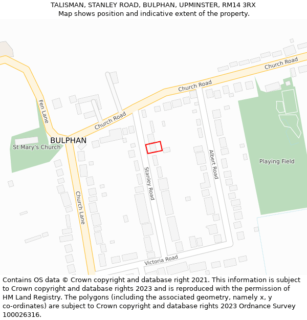 TALISMAN, STANLEY ROAD, BULPHAN, UPMINSTER, RM14 3RX: Location map and indicative extent of plot