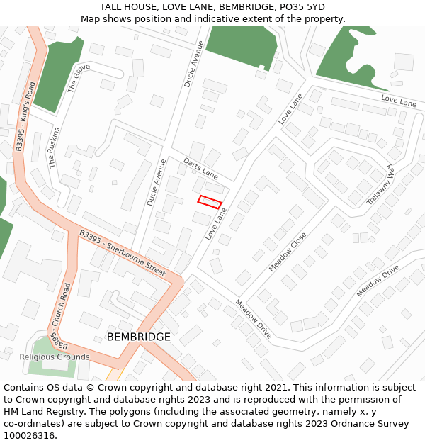 TALL HOUSE, LOVE LANE, BEMBRIDGE, PO35 5YD: Location map and indicative extent of plot