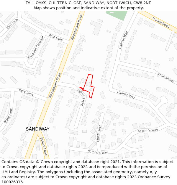 TALL OAKS, CHILTERN CLOSE, SANDIWAY, NORTHWICH, CW8 2NE: Location map and indicative extent of plot