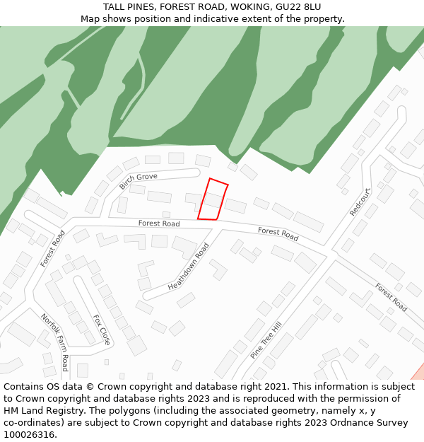 TALL PINES, FOREST ROAD, WOKING, GU22 8LU: Location map and indicative extent of plot