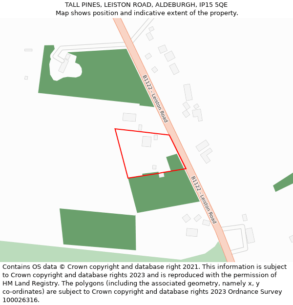 TALL PINES, LEISTON ROAD, ALDEBURGH, IP15 5QE: Location map and indicative extent of plot