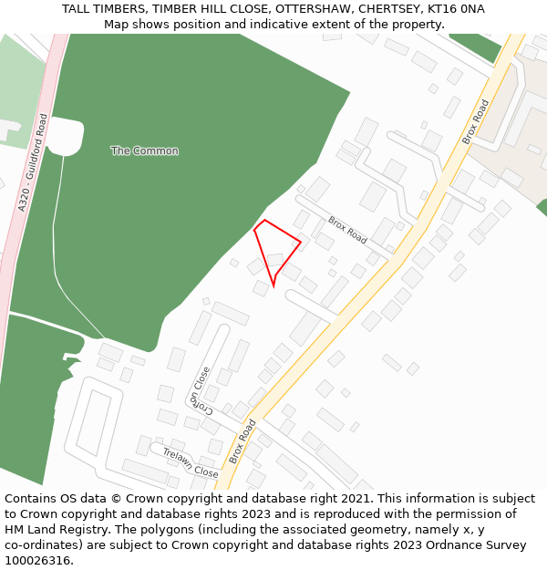 TALL TIMBERS, TIMBER HILL CLOSE, OTTERSHAW, CHERTSEY, KT16 0NA: Location map and indicative extent of plot