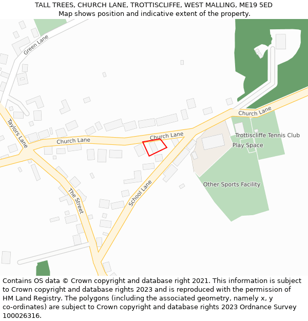 TALL TREES, CHURCH LANE, TROTTISCLIFFE, WEST MALLING, ME19 5ED: Location map and indicative extent of plot