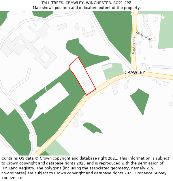 TALL TREES, CRAWLEY, WINCHESTER, SO21 2PZ: Location map and indicative extent of plot