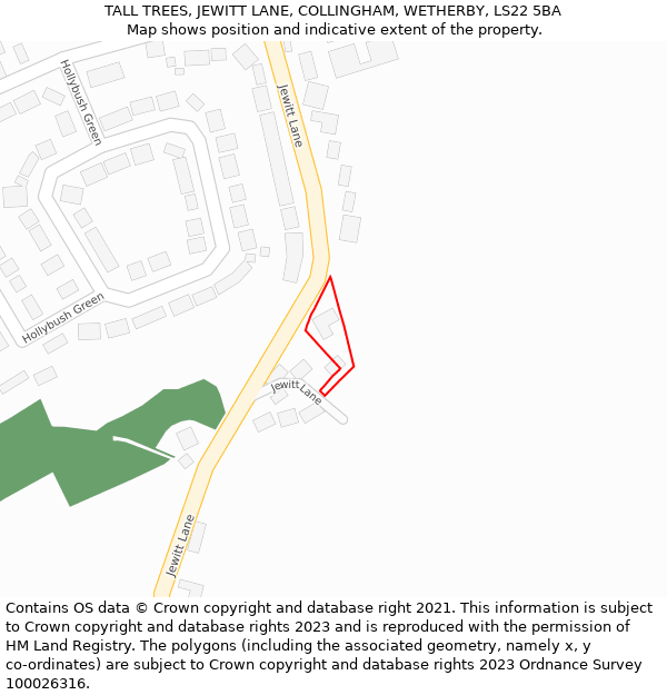 TALL TREES, JEWITT LANE, COLLINGHAM, WETHERBY, LS22 5BA: Location map and indicative extent of plot