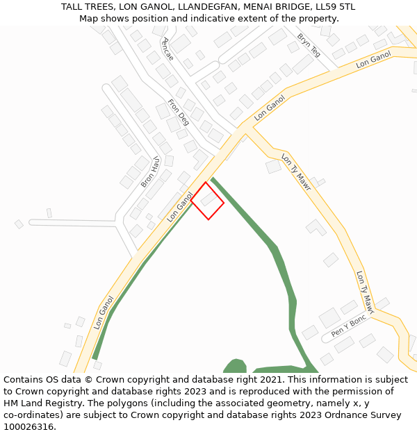 TALL TREES, LON GANOL, LLANDEGFAN, MENAI BRIDGE, LL59 5TL: Location map and indicative extent of plot