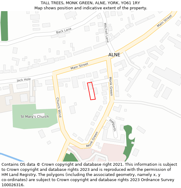 TALL TREES, MONK GREEN, ALNE, YORK, YO61 1RY: Location map and indicative extent of plot