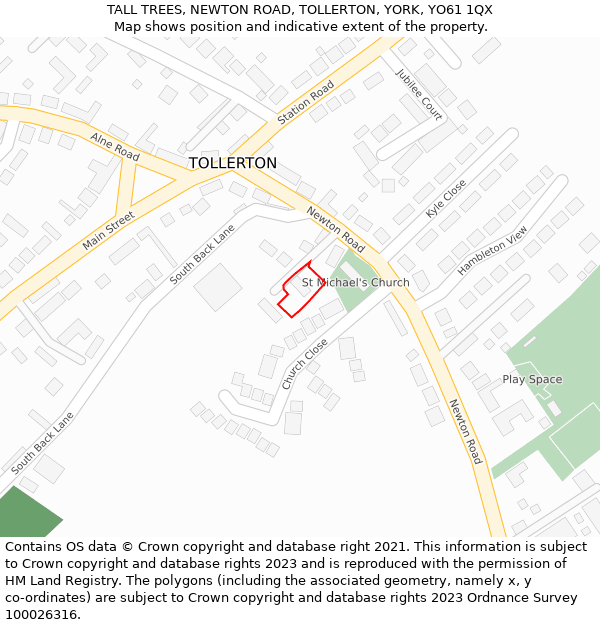 TALL TREES, NEWTON ROAD, TOLLERTON, YORK, YO61 1QX: Location map and indicative extent of plot