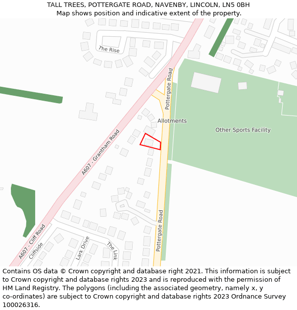 TALL TREES, POTTERGATE ROAD, NAVENBY, LINCOLN, LN5 0BH: Location map and indicative extent of plot