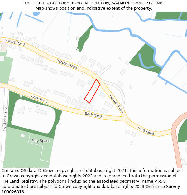 TALL TREES, RECTORY ROAD, MIDDLETON, SAXMUNDHAM, IP17 3NR: Location map and indicative extent of plot