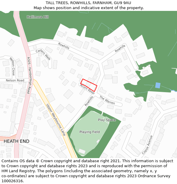 TALL TREES, ROWHILLS, FARNHAM, GU9 9AU: Location map and indicative extent of plot