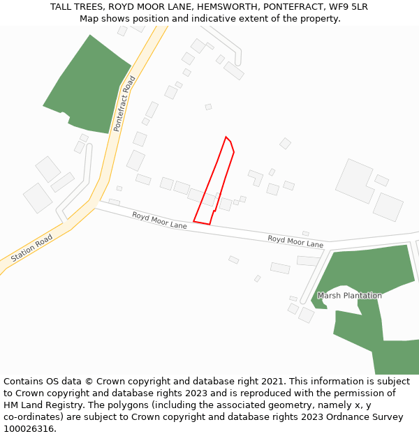 TALL TREES, ROYD MOOR LANE, HEMSWORTH, PONTEFRACT, WF9 5LR: Location map and indicative extent of plot