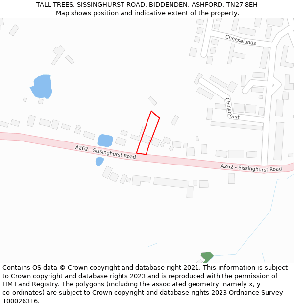 TALL TREES, SISSINGHURST ROAD, BIDDENDEN, ASHFORD, TN27 8EH: Location map and indicative extent of plot