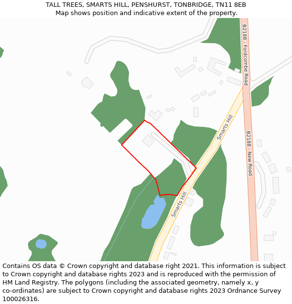 TALL TREES, SMARTS HILL, PENSHURST, TONBRIDGE, TN11 8EB: Location map and indicative extent of plot