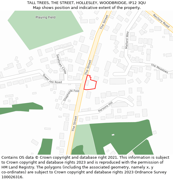 TALL TREES, THE STREET, HOLLESLEY, WOODBRIDGE, IP12 3QU: Location map and indicative extent of plot