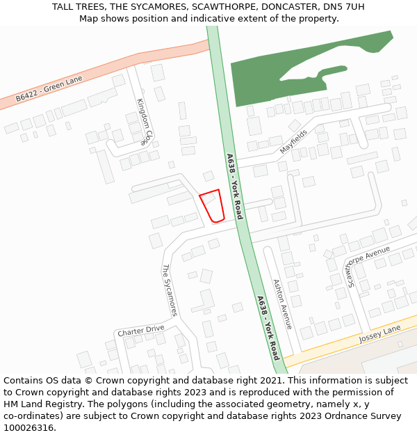 TALL TREES, THE SYCAMORES, SCAWTHORPE, DONCASTER, DN5 7UH: Location map and indicative extent of plot