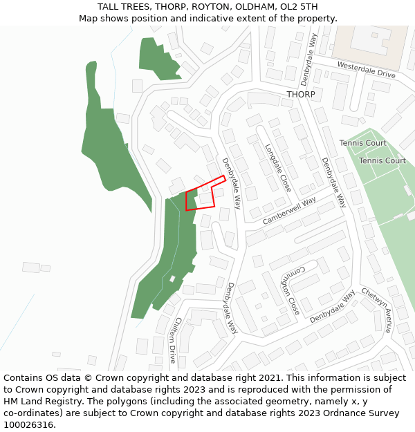 TALL TREES, THORP, ROYTON, OLDHAM, OL2 5TH: Location map and indicative extent of plot