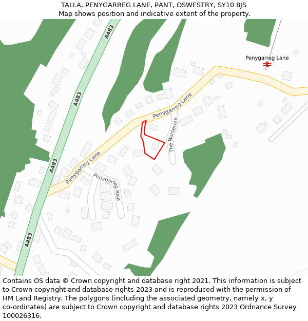 TALLA, PENYGARREG LANE, PANT, OSWESTRY, SY10 8JS: Location map and indicative extent of plot