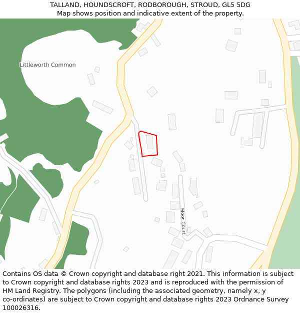 TALLAND, HOUNDSCROFT, RODBOROUGH, STROUD, GL5 5DG: Location map and indicative extent of plot