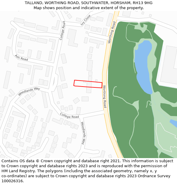 TALLAND, WORTHING ROAD, SOUTHWATER, HORSHAM, RH13 9HG: Location map and indicative extent of plot