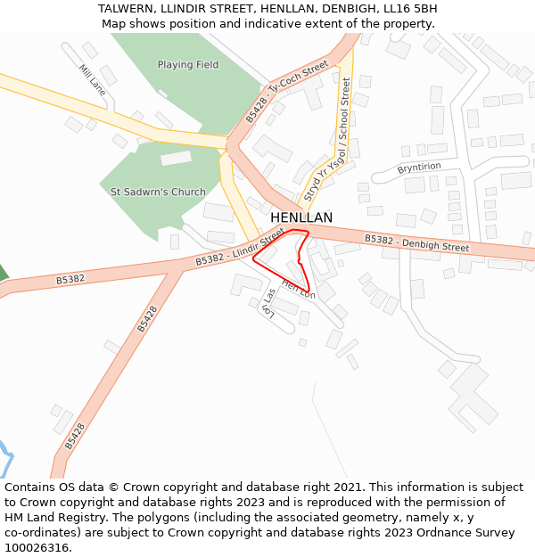 TALWERN, LLINDIR STREET, HENLLAN, DENBIGH, LL16 5BH: Location map and indicative extent of plot