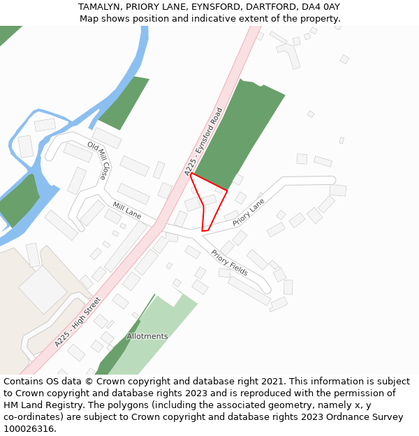 TAMALYN, PRIORY LANE, EYNSFORD, DARTFORD, DA4 0AY: Location map and indicative extent of plot