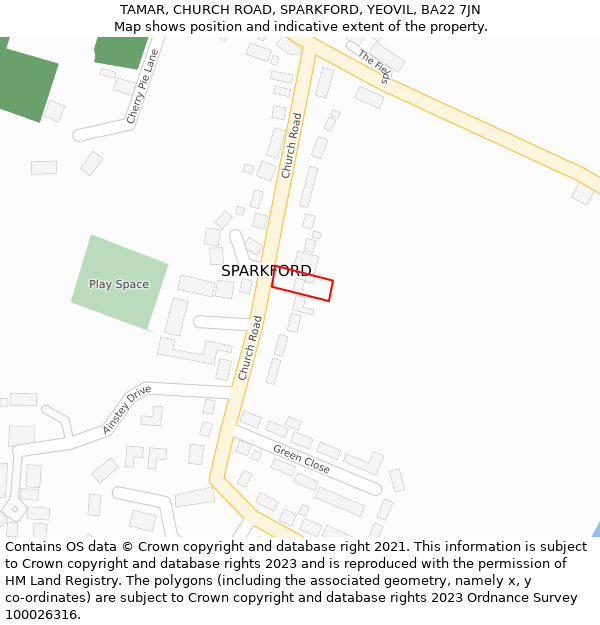 TAMAR, CHURCH ROAD, SPARKFORD, YEOVIL, BA22 7JN: Location map and indicative extent of plot