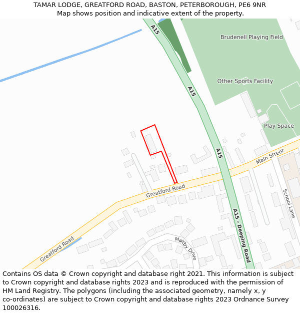 TAMAR LODGE, GREATFORD ROAD, BASTON, PETERBOROUGH, PE6 9NR: Location map and indicative extent of plot