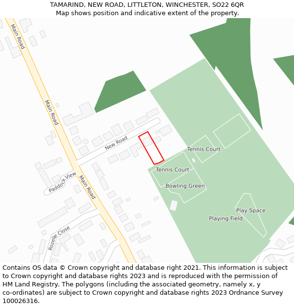 TAMARIND, NEW ROAD, LITTLETON, WINCHESTER, SO22 6QR: Location map and indicative extent of plot