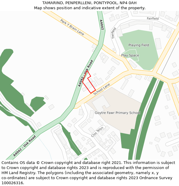 TAMARIND, PENPERLLENI, PONTYPOOL, NP4 0AH: Location map and indicative extent of plot