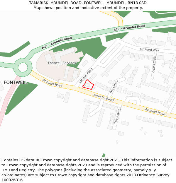 TAMARISK, ARUNDEL ROAD, FONTWELL, ARUNDEL, BN18 0SD: Location map and indicative extent of plot