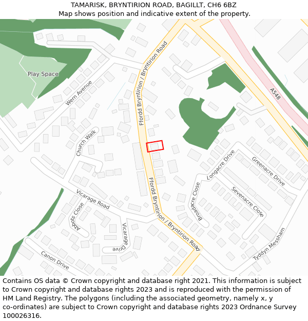 TAMARISK, BRYNTIRION ROAD, BAGILLT, CH6 6BZ: Location map and indicative extent of plot