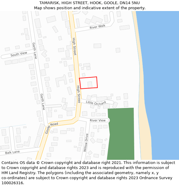 TAMARISK, HIGH STREET, HOOK, GOOLE, DN14 5NU: Location map and indicative extent of plot