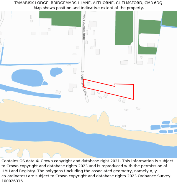 TAMARISK LODGE, BRIDGEMARSH LANE, ALTHORNE, CHELMSFORD, CM3 6DQ: Location map and indicative extent of plot