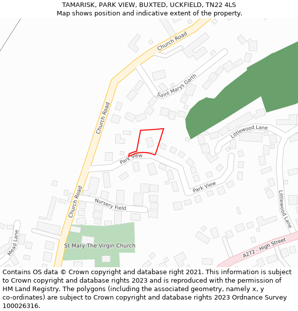 TAMARISK, PARK VIEW, BUXTED, UCKFIELD, TN22 4LS: Location map and indicative extent of plot