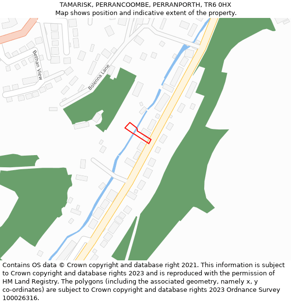 TAMARISK, PERRANCOOMBE, PERRANPORTH, TR6 0HX: Location map and indicative extent of plot