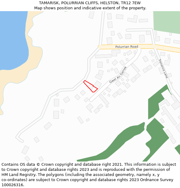 TAMARISK, POLURRIAN CLIFFS, HELSTON, TR12 7EW: Location map and indicative extent of plot