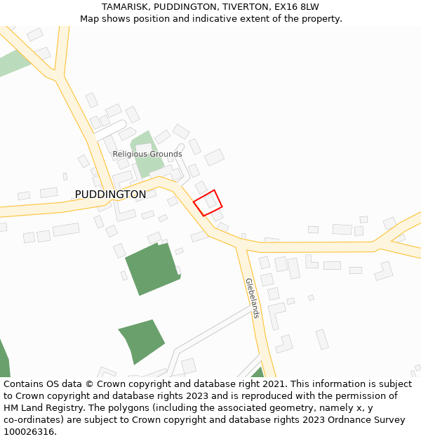 TAMARISK, PUDDINGTON, TIVERTON, EX16 8LW: Location map and indicative extent of plot