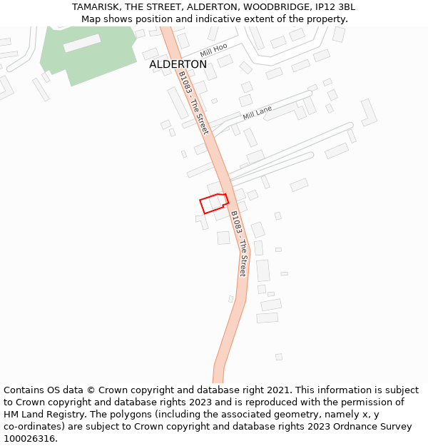 TAMARISK, THE STREET, ALDERTON, WOODBRIDGE, IP12 3BL: Location map and indicative extent of plot