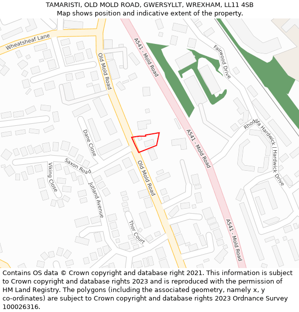 TAMARISTI, OLD MOLD ROAD, GWERSYLLT, WREXHAM, LL11 4SB: Location map and indicative extent of plot