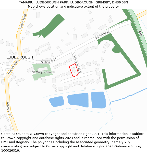 TAMARIU, LUDBOROUGH PARK, LUDBOROUGH, GRIMSBY, DN36 5SN: Location map and indicative extent of plot