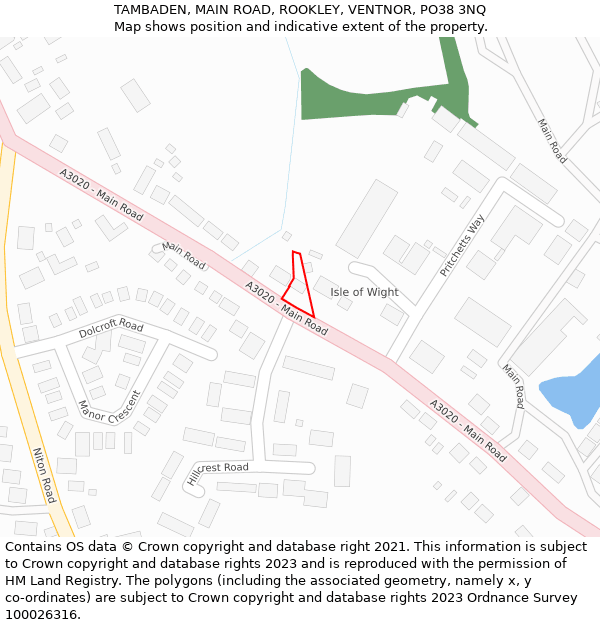 TAMBADEN, MAIN ROAD, ROOKLEY, VENTNOR, PO38 3NQ: Location map and indicative extent of plot