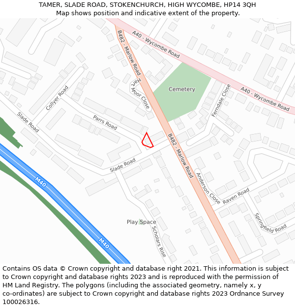TAMER, SLADE ROAD, STOKENCHURCH, HIGH WYCOMBE, HP14 3QH: Location map and indicative extent of plot
