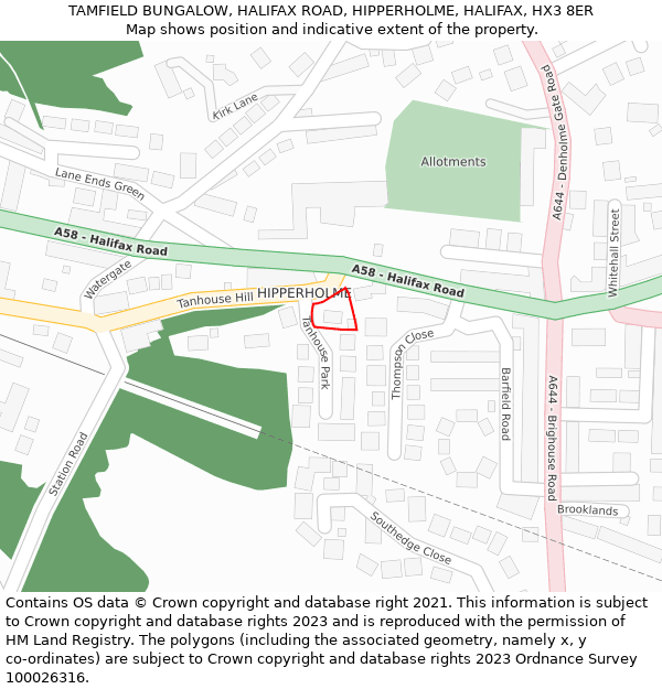 TAMFIELD BUNGALOW, HALIFAX ROAD, HIPPERHOLME, HALIFAX, HX3 8ER: Location map and indicative extent of plot